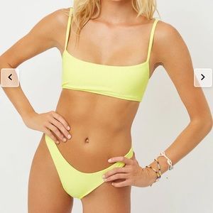 Frankie’s Bikini ribbed Boots top (S) and bottom (XS) in Lemon Drop 🍋